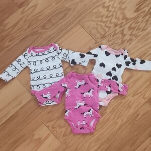Lamaze Pink and White Bodysuit Set Of 3 with Fun Patterns 3 Months